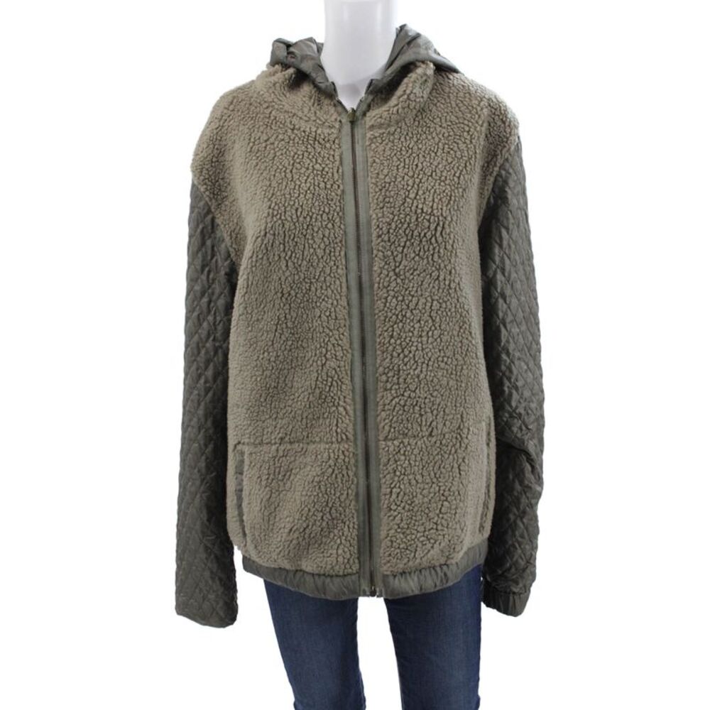 Tomas Maier Womens Quilted Brown Jacket Army Zip Long Sleeve Size L
